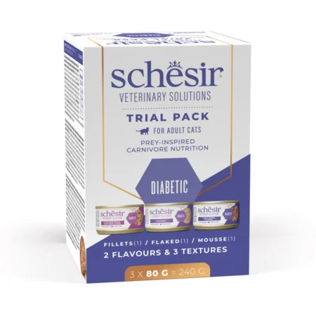 Schesir Veterinary Solution Diabetic Variety Pack, Wet Cat Food 3x80g - شيسير فيتيريناري سولوشن — للقطط طعام رطب، عدد 3 × 80 جم، 80 جم
